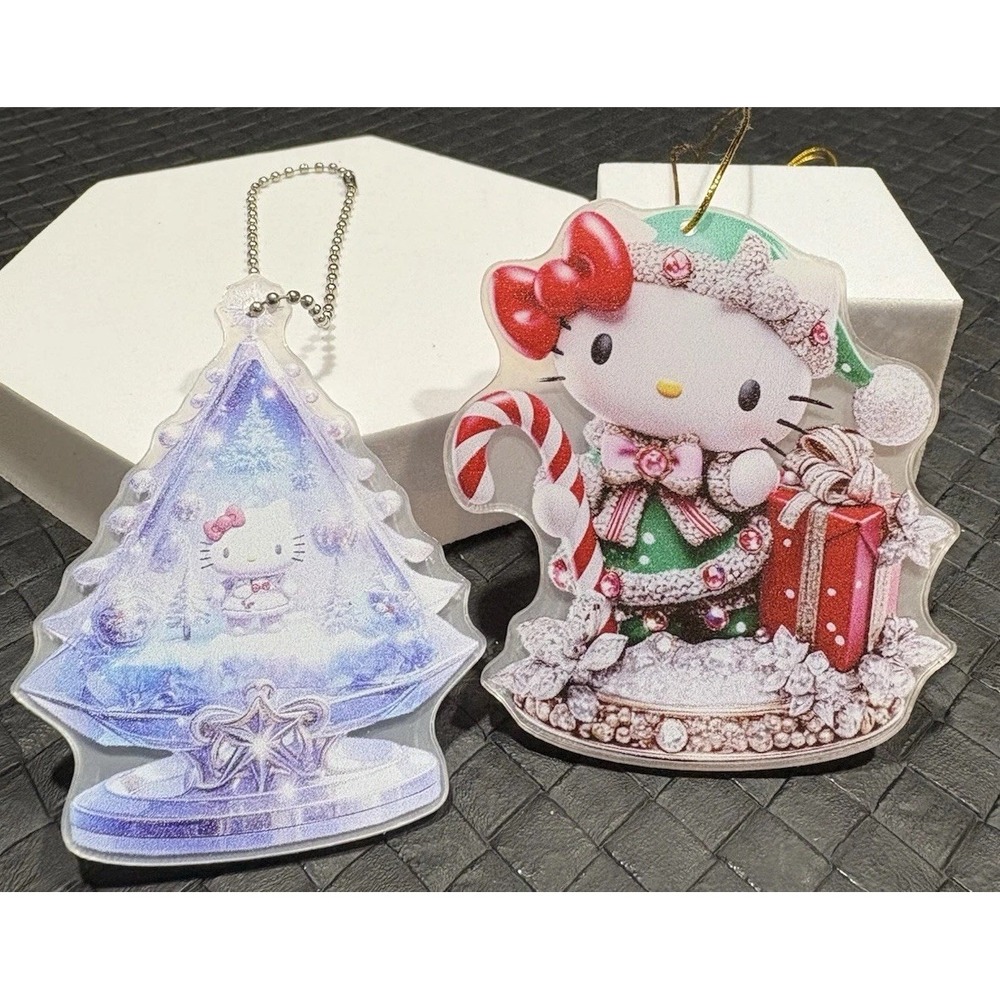 Sanrio Hello Kitty 2D Flat Christmas Ornaments Red Blue 3in Pair NEW